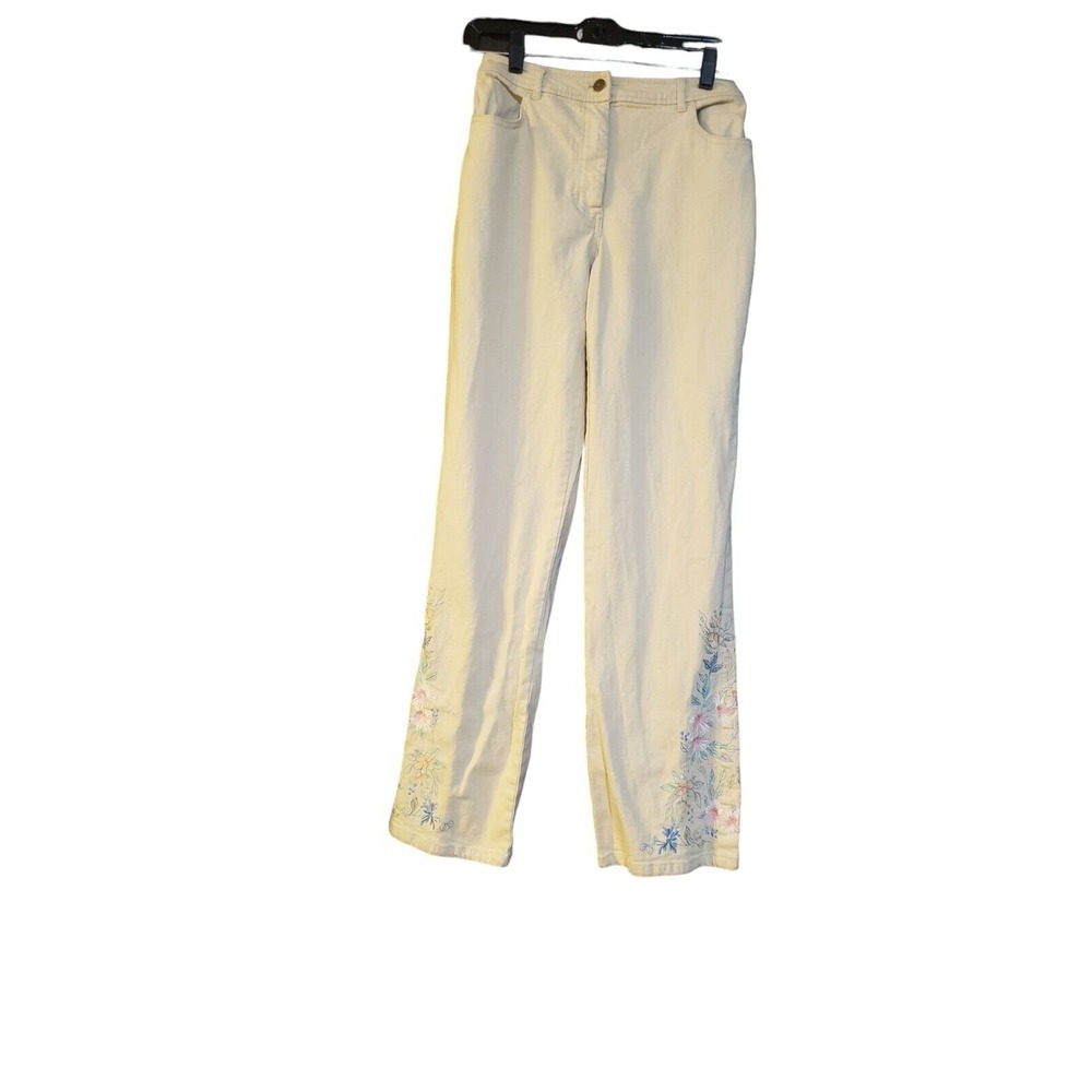 Denim & Co. Embroidered Straight Leg Women Pants Size‎ XS  Lt.Tan Denim Grandma
